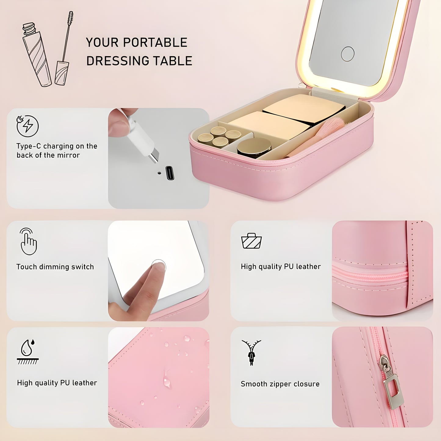 Glamouré™ Portable Makeup Bag with LED Mirror